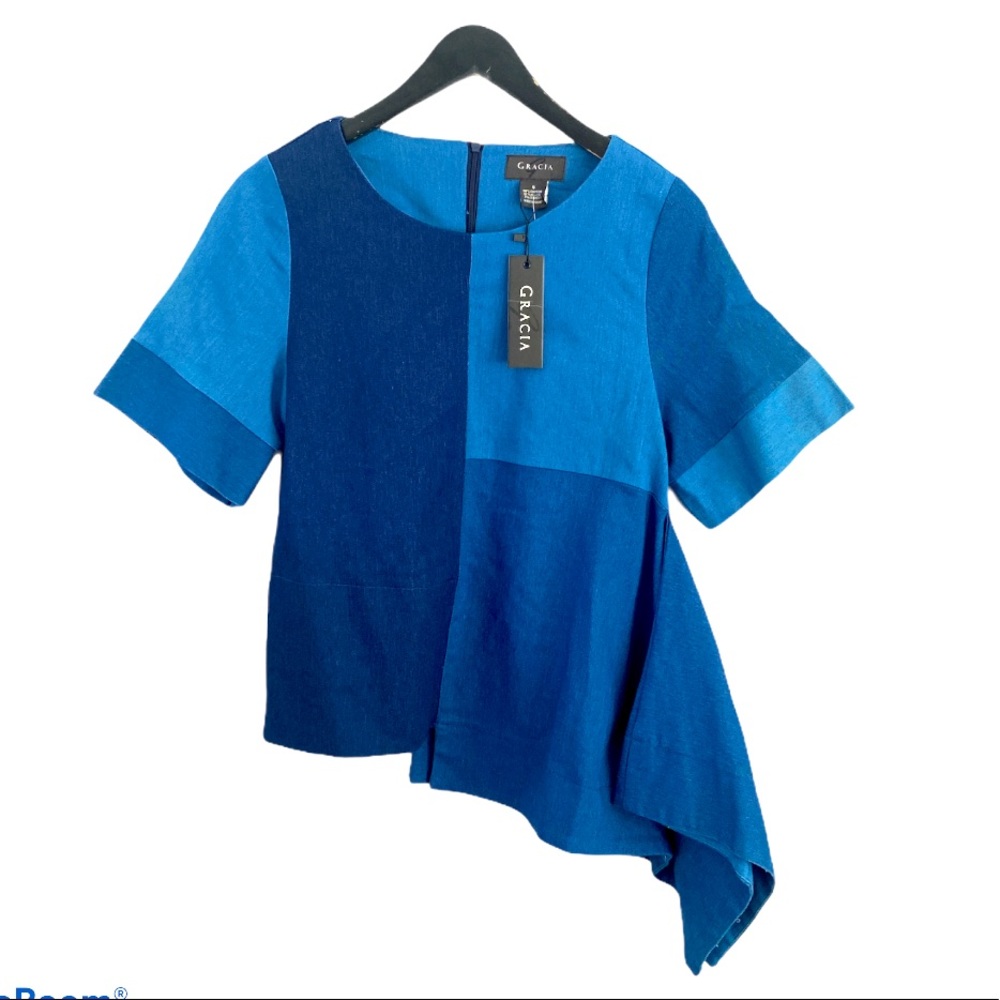 NWT Gracia asymmetric denim peplum top Small